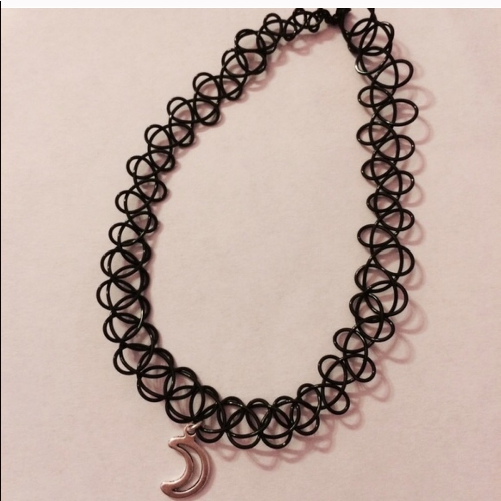 Tattoo Choker with Crescent Moon Charm